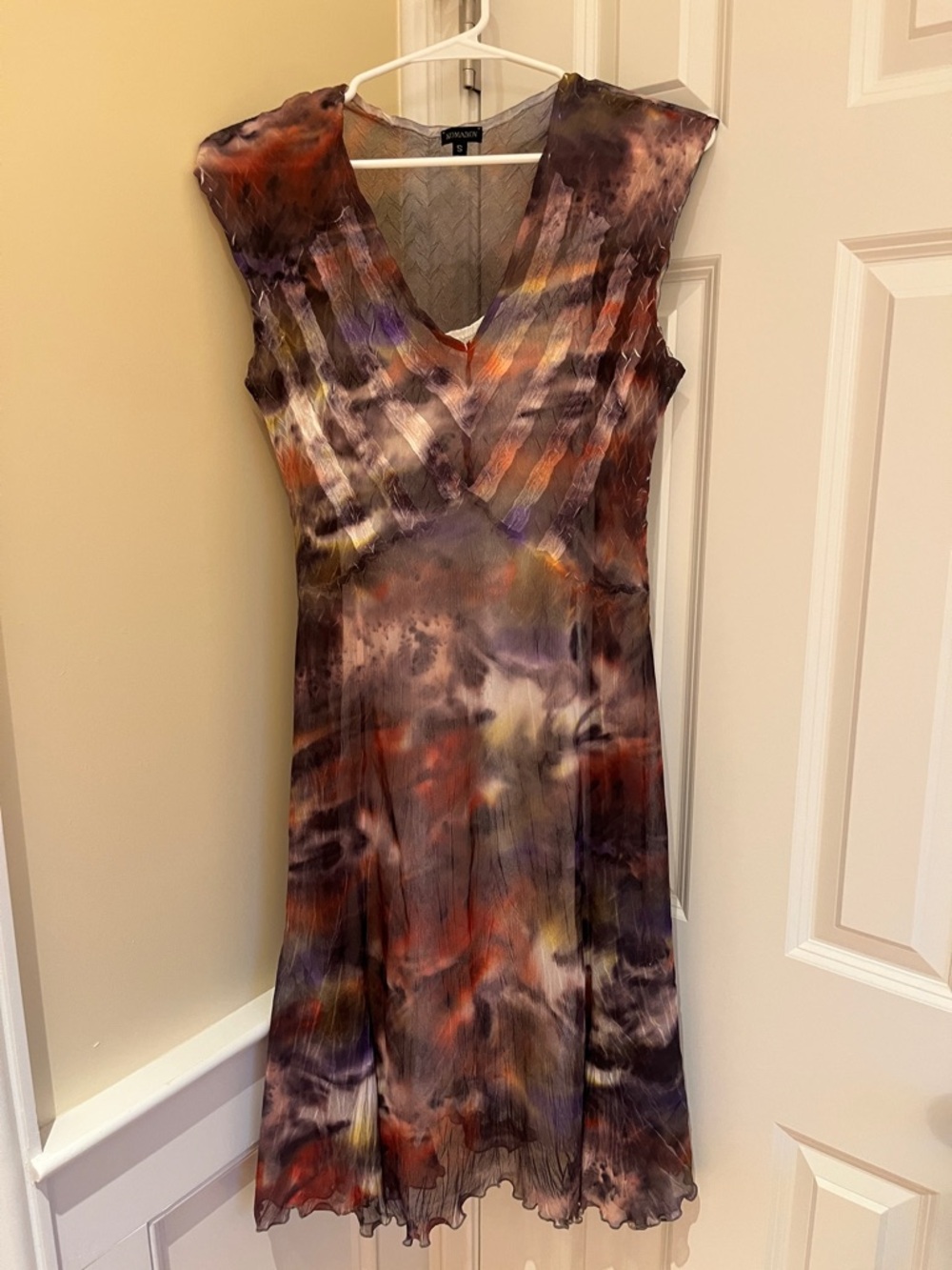 Komarov Multi-Color V-Neck Midi Dress in Purple and Brown Tones